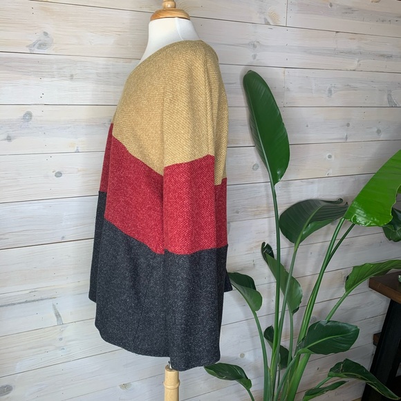 Tan Red Charcoal Colorblock Long Sleeve Sweater - Picture 6 of 8